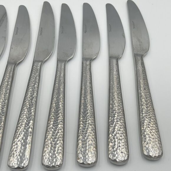 9 QTY Hampton Tomodachi ELLA Hammered Dinner Knives 9.25" French Knife Flatware - Picture 7 of 7